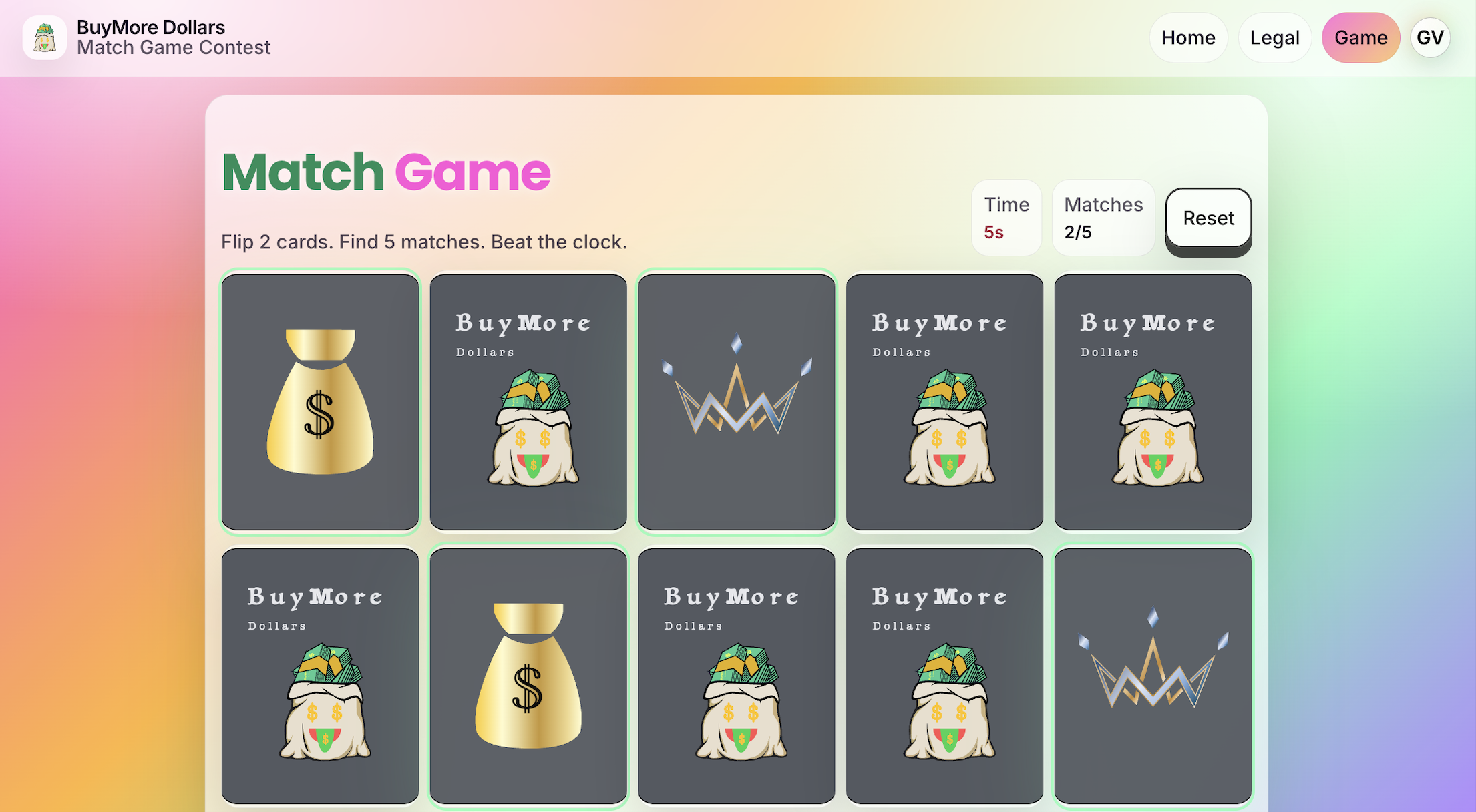 BuyMore Dollars Match Game